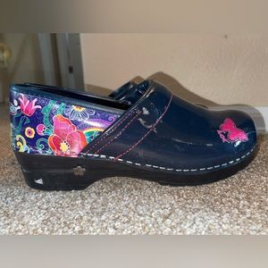 KOI by Sanita Navy Blue and Floral Patent Leather Clogs Size 41